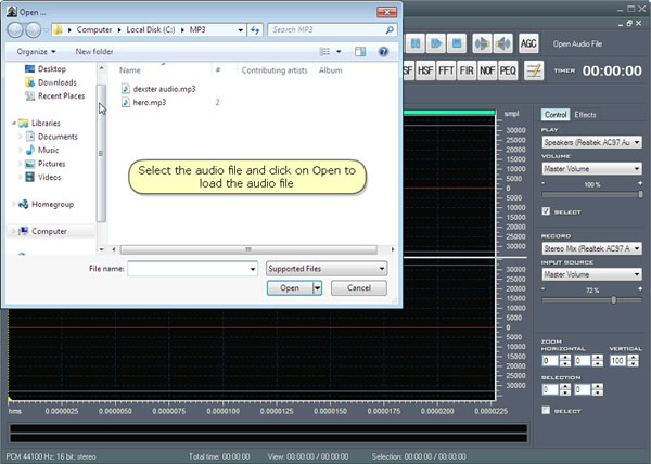open audio file to edit open audio file to edit